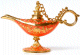 Lampe merveilleuse d'Aladin rouge-rose doree avec sa boite cadeau