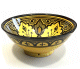 Grand Saladier / Plat creux en poterie peinte et decoree de couleur jaune