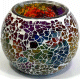 Bougeoir artisanal - Objet decoratif en verre mosaique colore