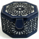Boite de Rangement artisanale de forme octogonale en cuir avec des jolies motifs argentes - Couleur bleu nuit