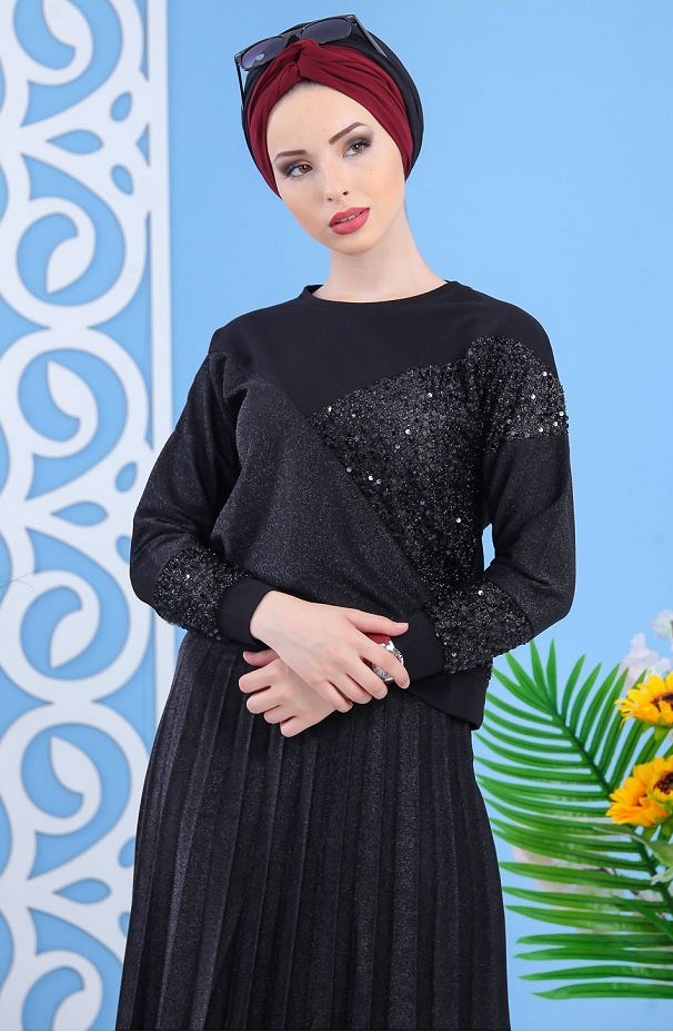 Jupe plissée pour femme (Boutique en ligne vêtement Turquie) - Couleur noir