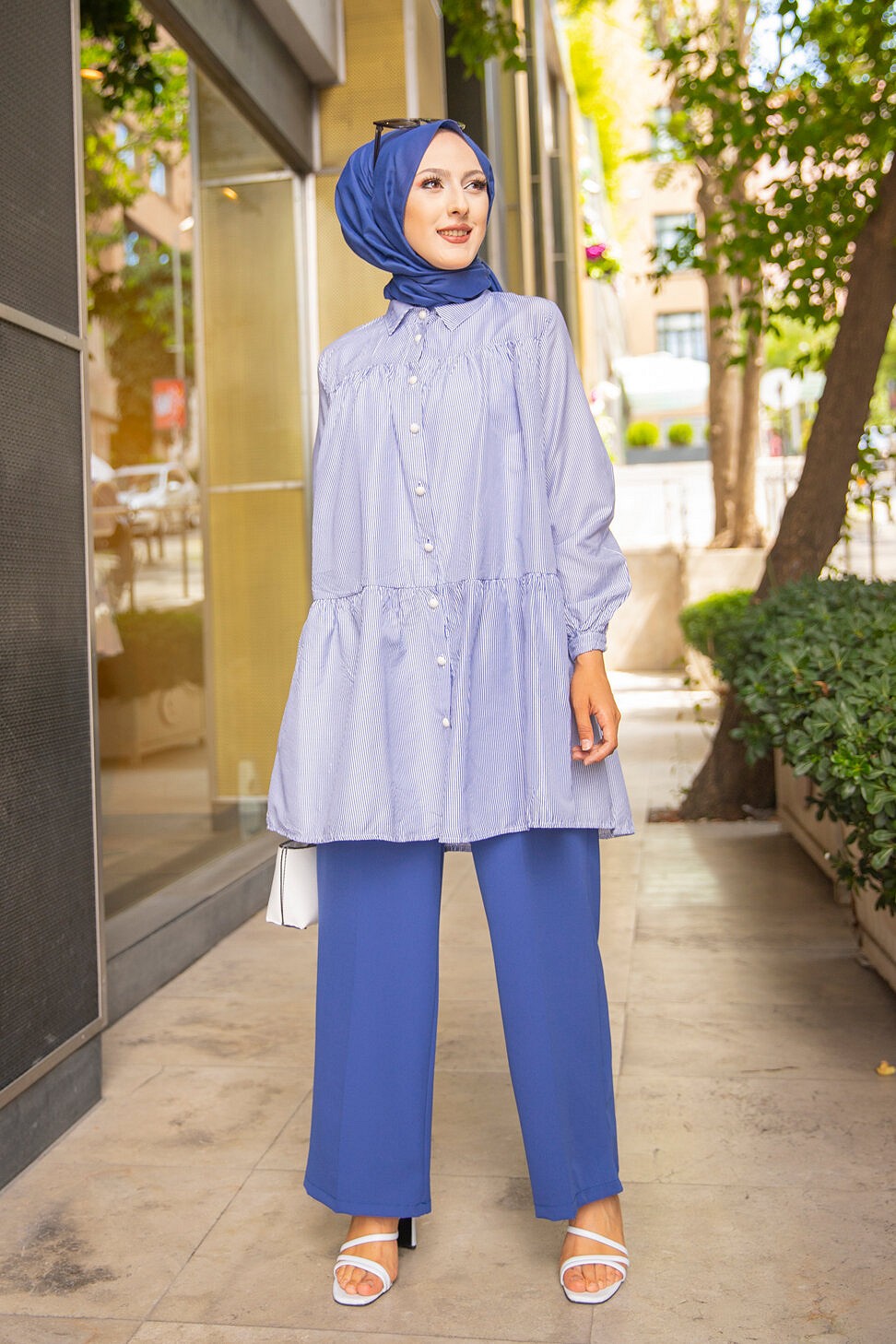 Chemise-Tunique casual ample à rayures bleues (Vetement pour femme