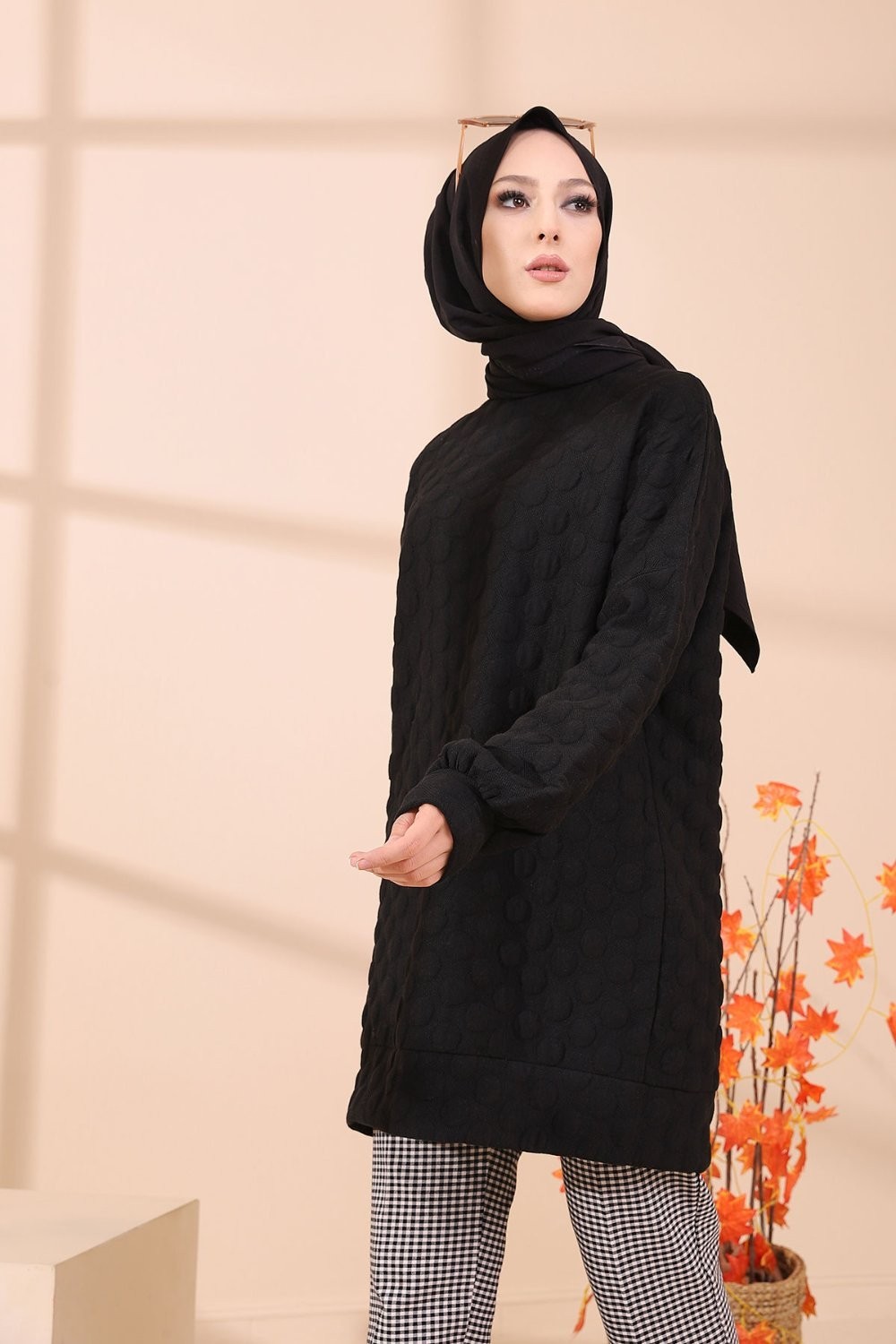 Tunique-pull pour femme (Vêtement Hijab chaud - Saisons Automne Hiver) - Couleur  noir - Prêt à porter et accessoires sur