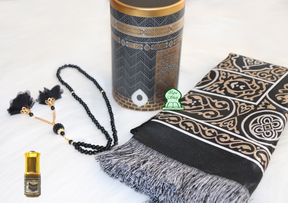 Coffret cadeau musulman avec Tapis et Sebha (chapelet 99 perles) - Couleur  noir doré