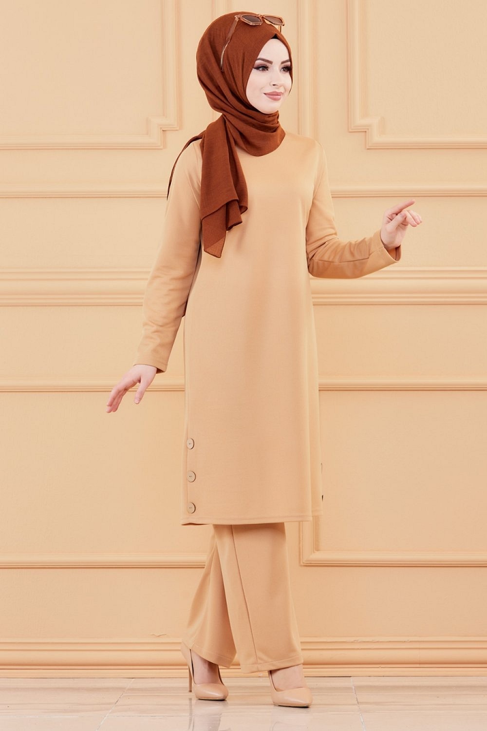 Ensemble casual femme veste et pantalon (Vêtement Hijeb) - Couleur kaki  Sélectionner la taille S
