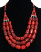 Collier ethnique style berbere artisanal en pieces imitation corail et perles agence de pieces argentees ciselees